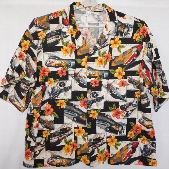 VTG alohaland hallelujah hawaiian shirts Mens 6X Pinup Girls WW2 Planes Hibiscus - Picture 1 of 11